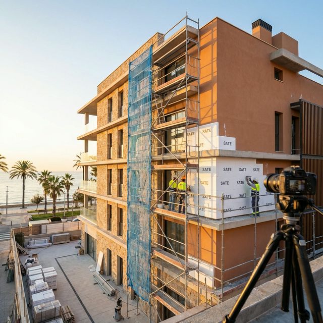 Aplicación profesional de sistema SATE en fachada mediterránea